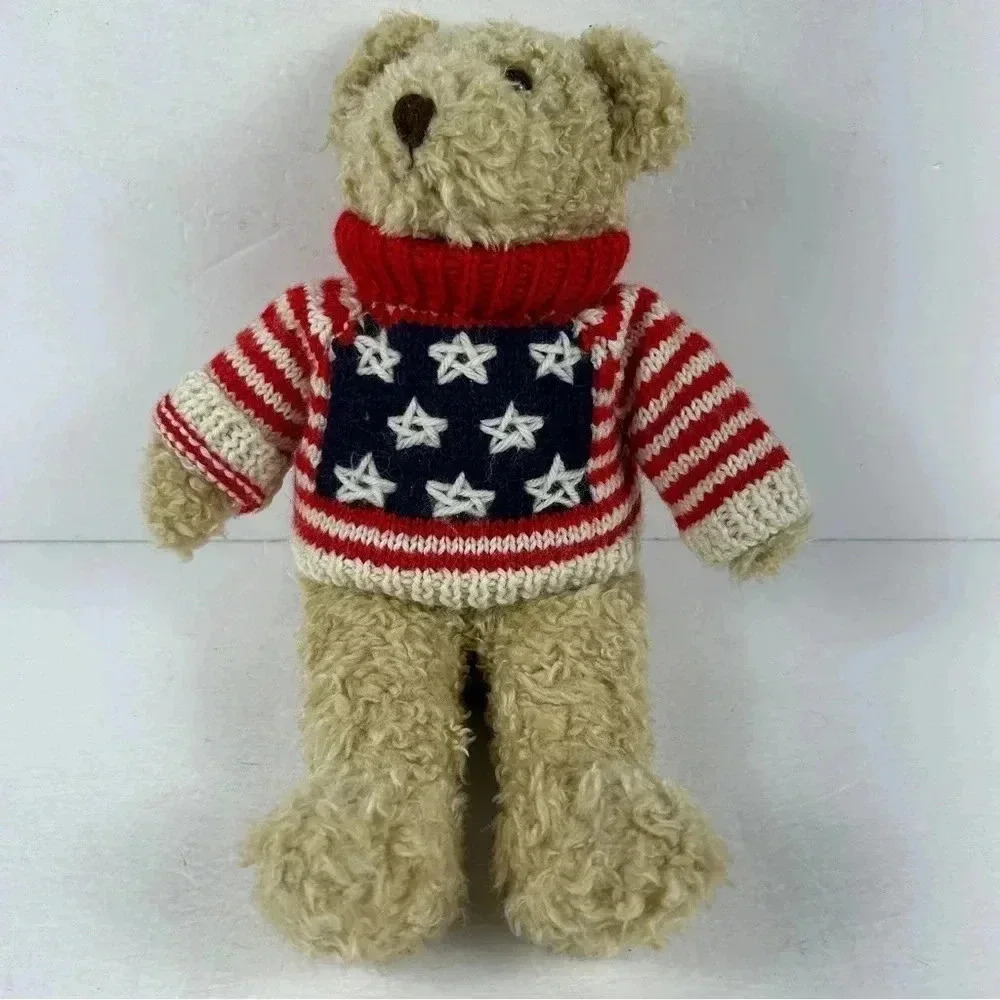 Vintage Ganz 9” in Baxter Bear  w/ Cottage Collectibles American Flag sweater